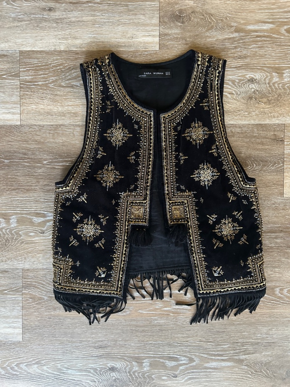 Zara Black Velvet Vest with Gold Embellishment